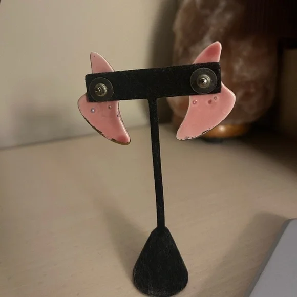 Unique Vintage Gold & Pink Stone Drop Earrings - Picture 3 of 4